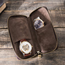 Leather Watch Box Vintage Crazy Horse Leather Creative Zipper Couple Watch Bag