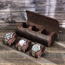 Crazy horse leather watch storage box three-pack outdoor travel convenient oval creative watch case