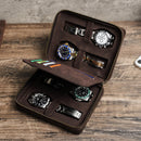 Retro Crazy Horse leather watch box handmade rectangular four-pack travel multi-card watch storage box