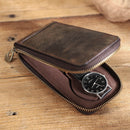 Crazy Horse Leather Watch Box Single Pack Convenient Zip Watch Leather Case