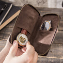 Leather Watch Box Vintage Crazy Horse Leather Creative Zipper Couple Watch Bag