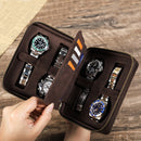Retro Crazy Horse leather watch box handmade rectangular four-pack travel multi-card watch storage box