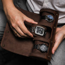 Crazy horse leather watch storage box three-pack outdoor travel convenient oval creative watch case