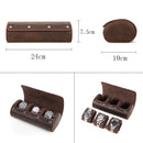 Crazy horse leather watch storage box three-pack outdoor travel convenient oval creative watch case
